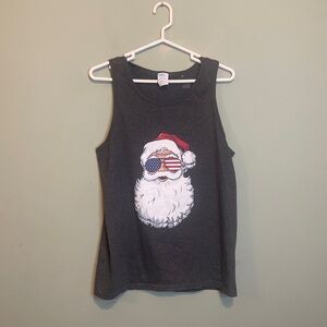 Port & Company Women Santa Claus Patriotic Christmas Casual Tank Top Gray Medium